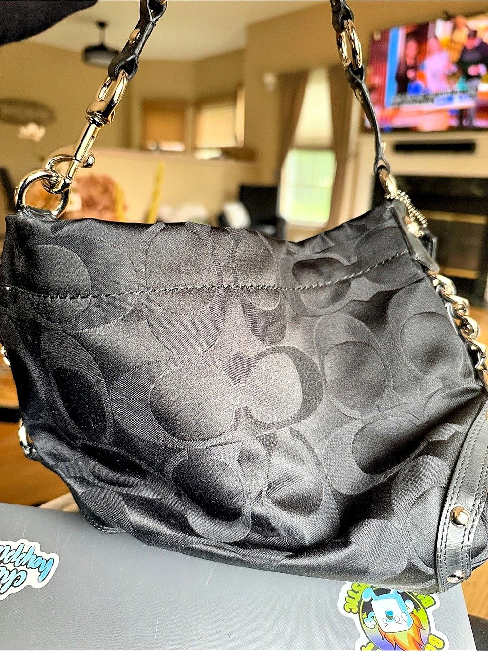 Coach Signature Satin Carly Hobo Black